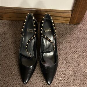Stuart Weitzman Black Heels with Gold Studs